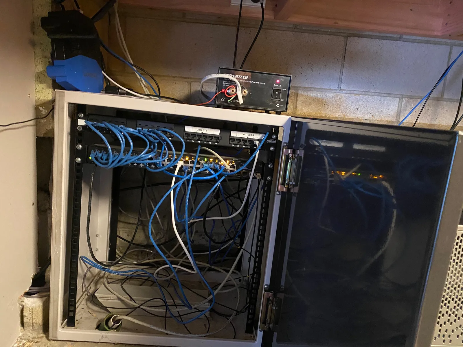 Network cabling running up the telescope pier