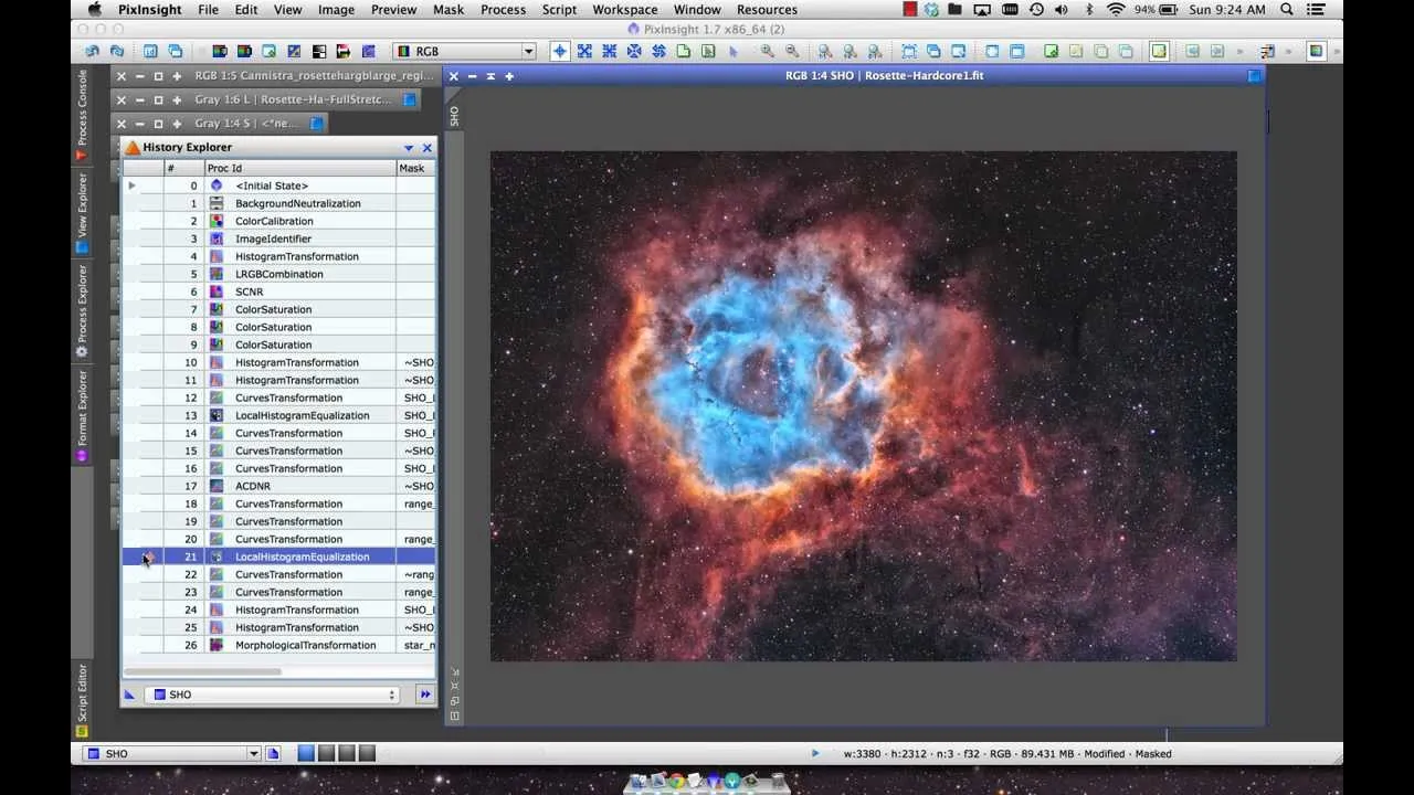 PixInsight image-processing workspace